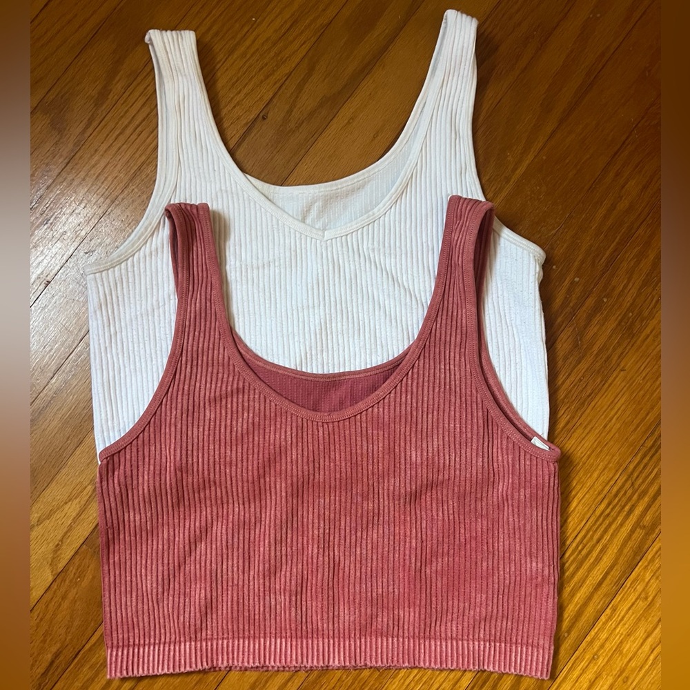 Aeropostale Women’s Ribbed Tank Crop Top Set - Rust Pink and White